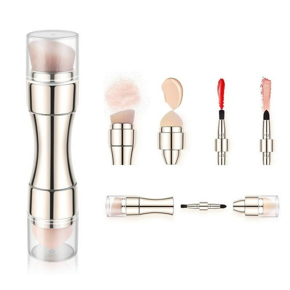 Juego de brochas de maquillaje 4 en 1: mini brochas de viaje para sombra de ojos, lápiz labial, rubor, base de maquillaje