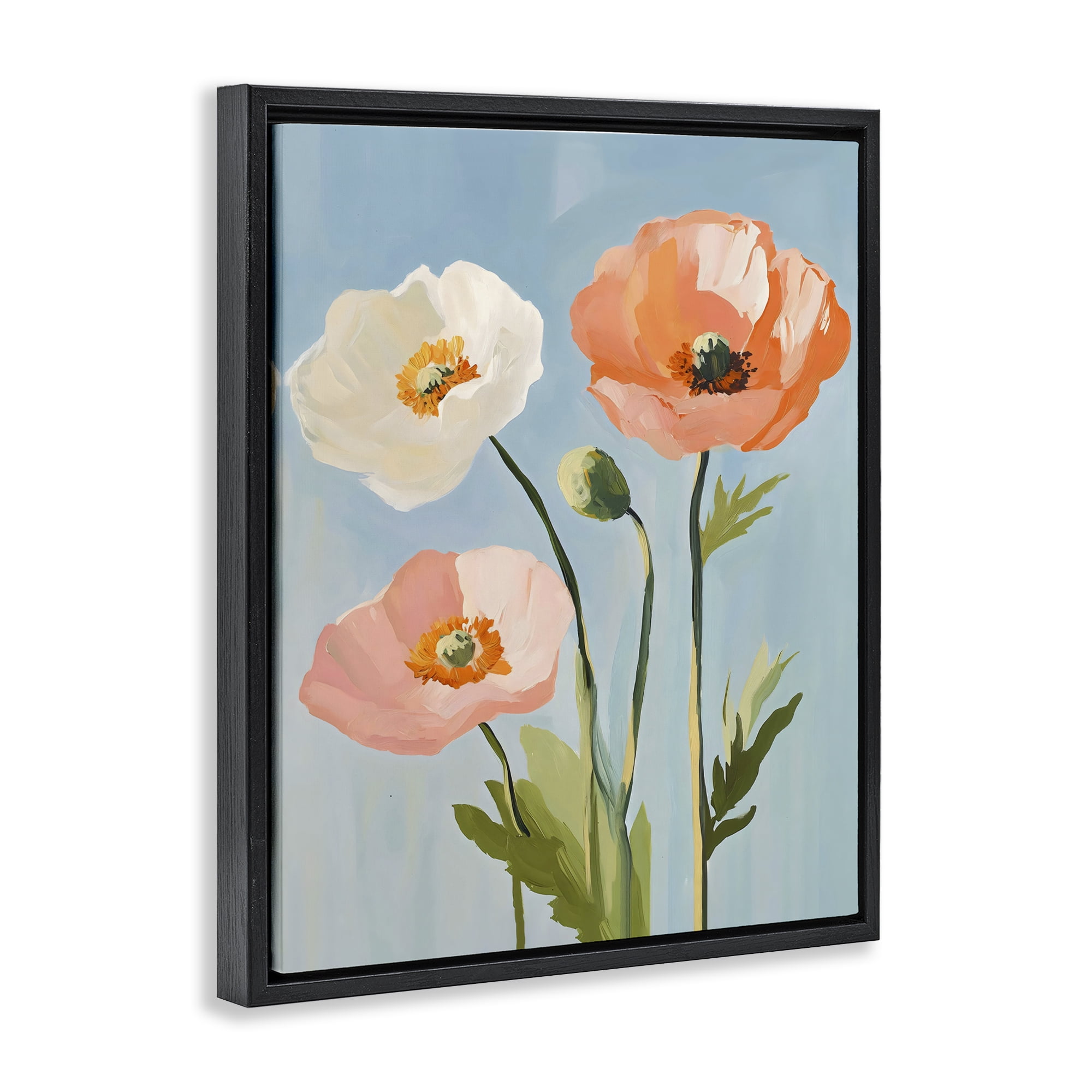 Stupell Industries Pastel Poppy Blooming Trio Black Framed Floater Canvas Wall Art, design by The Prints Vibe