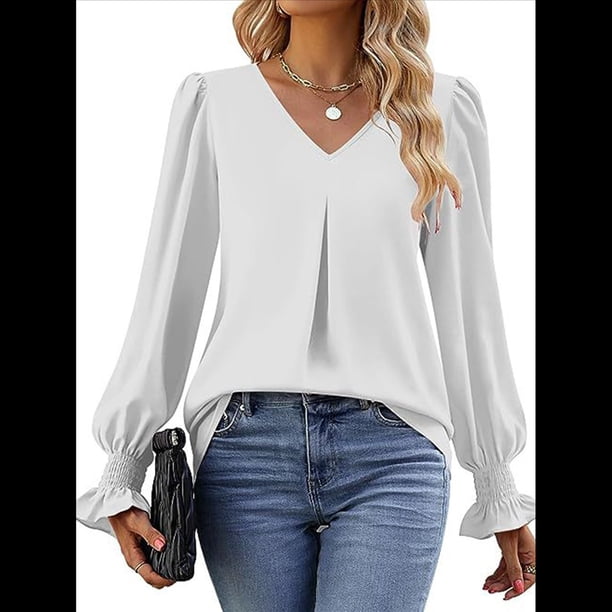 Blusas de Larga para Mujer 2025, Elegantes, Informales, con Cuello en V, Tipo Túnica, Blusa Holgada de para el Trabajo. M