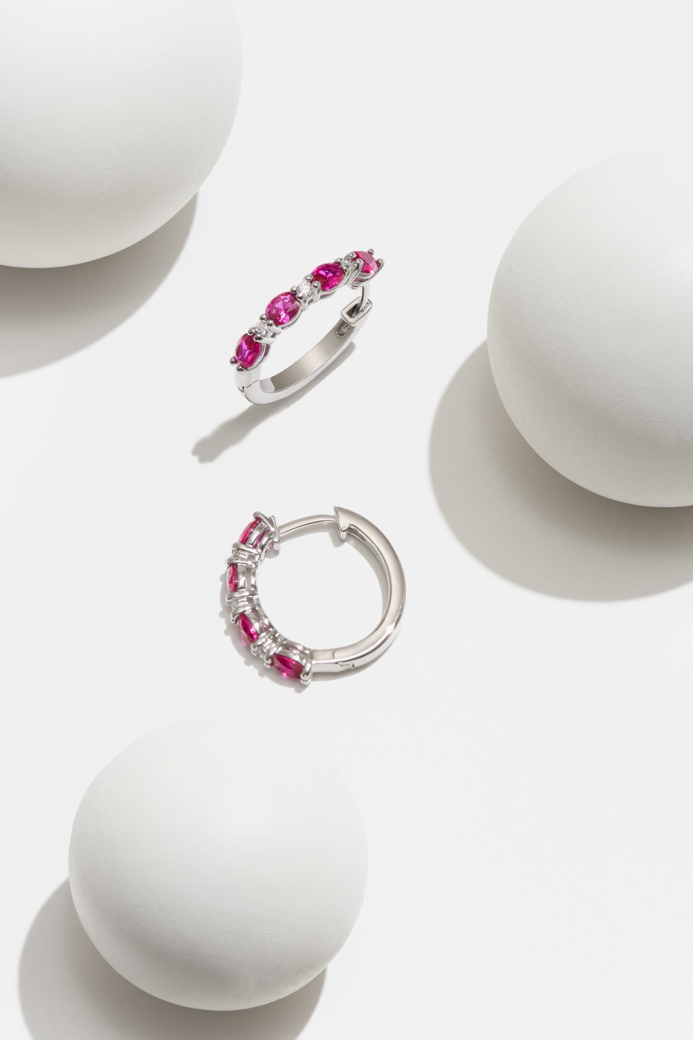 Forever Facets Lab Grown Diamond and Created Ruby Sterling Silver Hoop Earrings, Adult Female