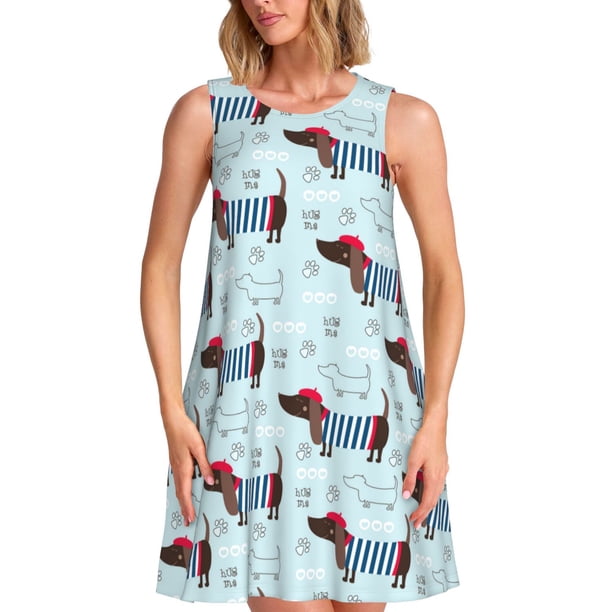 Disketp Dachshund Dog Puppy para Vestido sin Mangas para Mujeres, Vestidos de Verano para Mujeres, Casual y Holgado para la Playa