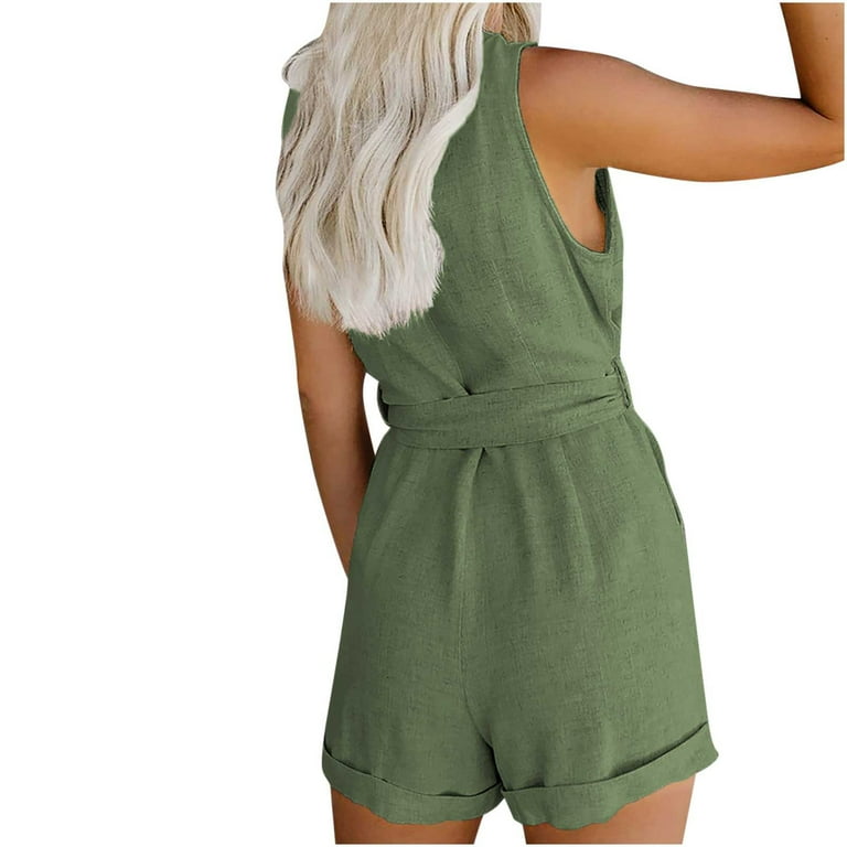 Womens Short Jumpsuit Clearance Coverall Button Bodysuit Onepiece Leotard  Mma Shorts Pants for Women Trendy Athartle Bodysuit,Green,4Xl 