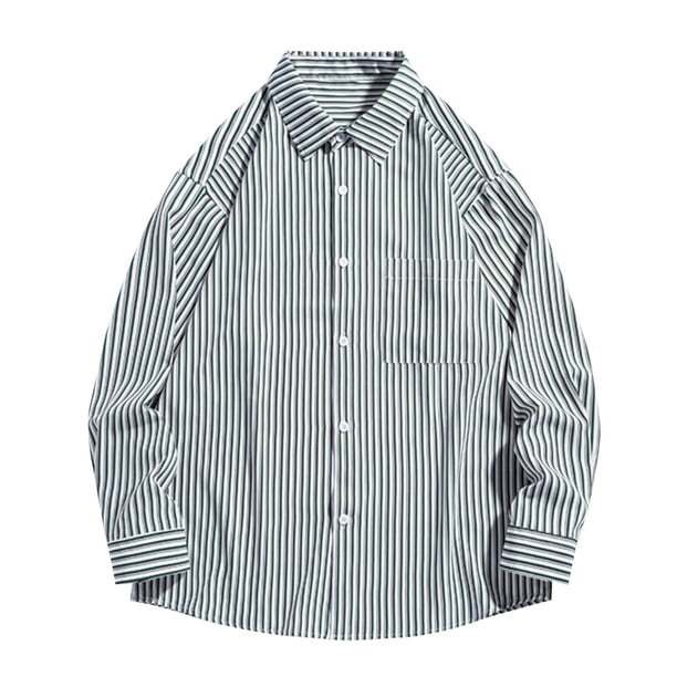 pstuiky hombres de manga larga, Camisa de manga larga con cuello vuelto, rayas y botones para hombre Tops de hombre m