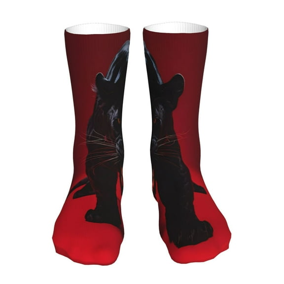 Bingfone Black Panther Red Background Prirnt Women's Men's Fun Pattern and Solid Crew Socks-1 Pair Pack-Cool & Classic Novelty Design Gifts