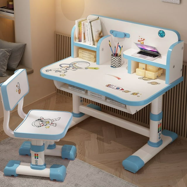 Cartoon Kids Desk Set | Large Writing Board & Book Bucket | Pink/Blue Learning Station