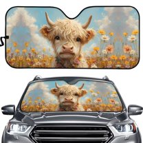 Uorisanigo Lovely White Highland Cow Flower Car Sunshade for Windshield Durable Windshield Sun Shade Foldable for Most Sedans SUV Truck Car Accessiores Car Sun Visor Blocks Sunlight Heat UV Rays