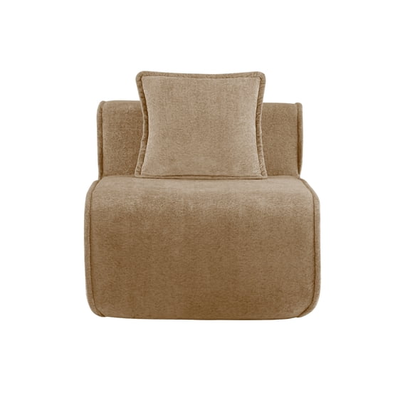 JERFIT Modern Brown Velvet Armless Sofa, Single Seater Loveseat with Pillows for Living Room, Apartment, No Assembly Required