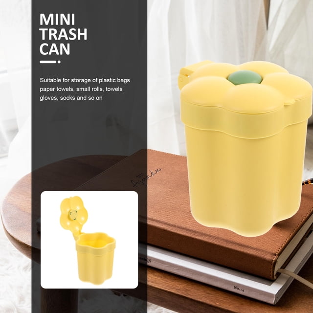 OULII De Basura Con Tapa Color Amarillo Pequeño Para Almacenamiento En
