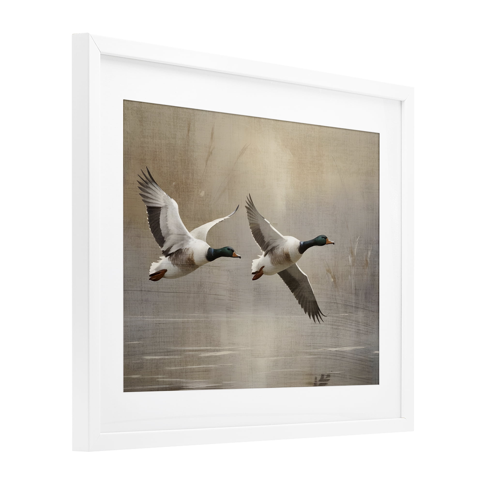 Stupell Industries Mallard Ducks over Pond White Framed Print Under Glass, design by Susan Arnot