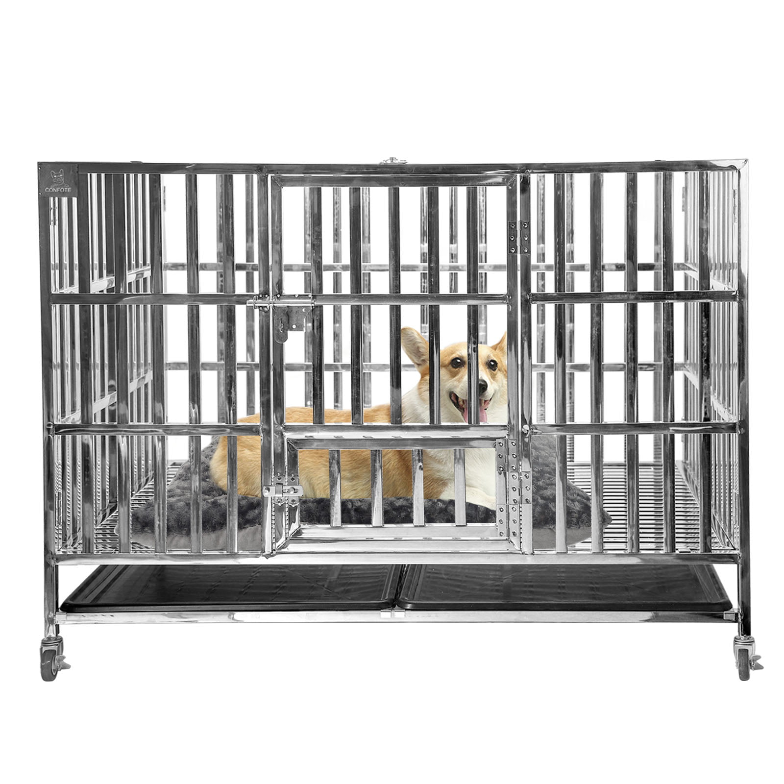 Heavy Duty Dog Crate by Tear Resistant Square Tube 38inch Indestructible Higher Metal Dog Playpen Military Pet Cage with 2 Prevent Escape Lock 