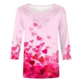 thumbnail image 4 of Valentine's Day Shirts for Women Cute Heart Tees Crewneck 3/4 Sleeve Tops Fashion Summer Tshirts, 4 of 5