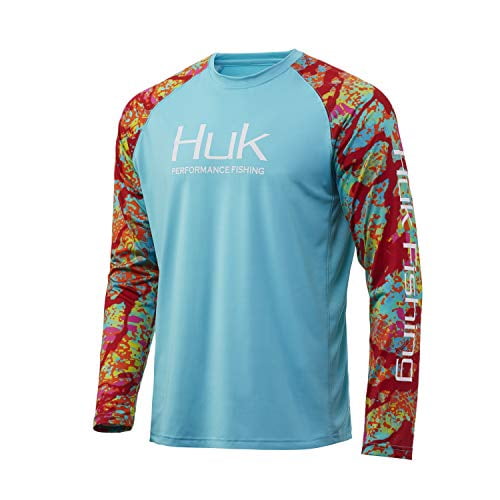 30 UPF Sun Protection HUK Mens Double Header Vented Long Sleeve Premium Fishing Shirt with 
