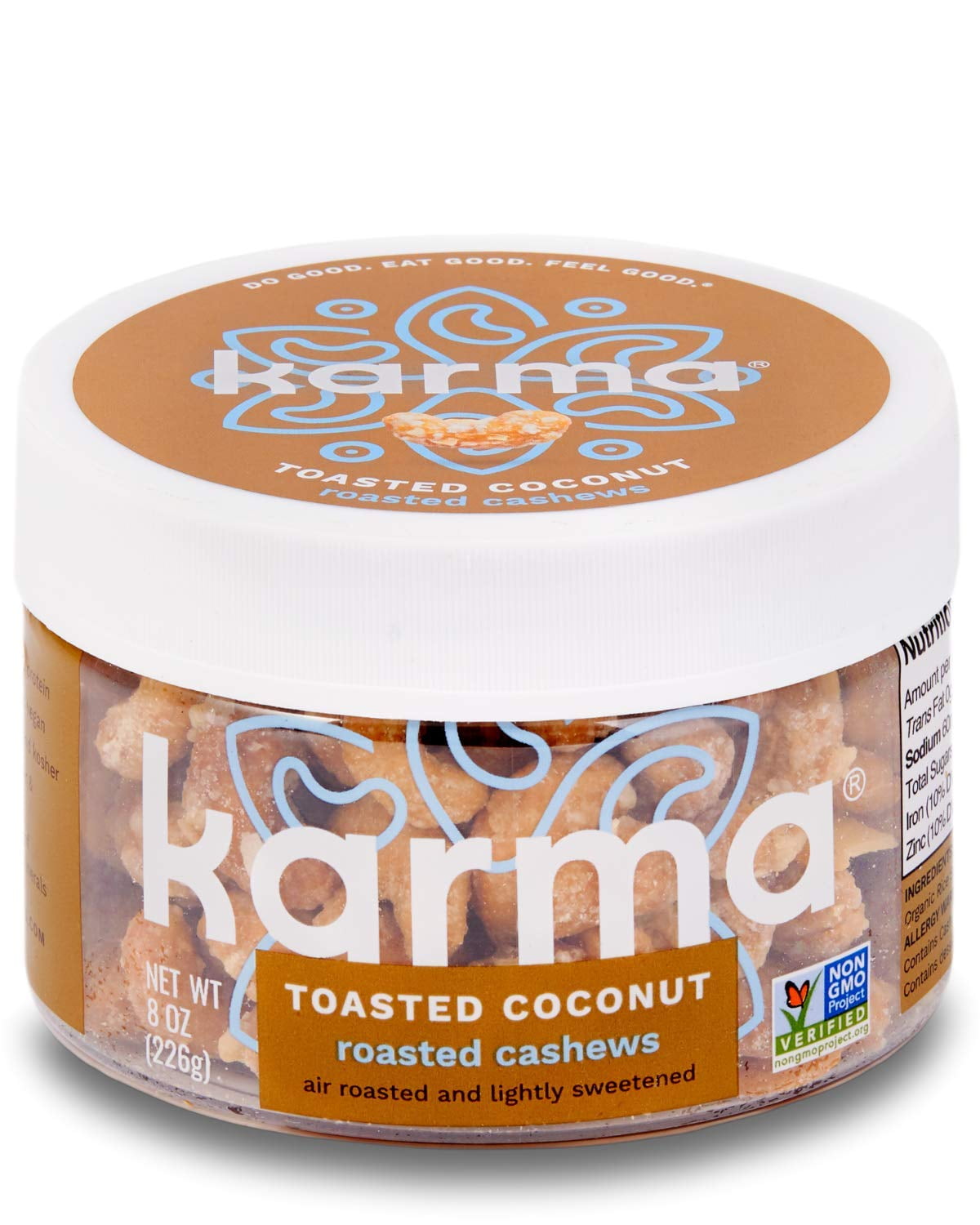 Karma Nuts Toasted Coconut Cashews 8 Ounce Reusable Jar Whole