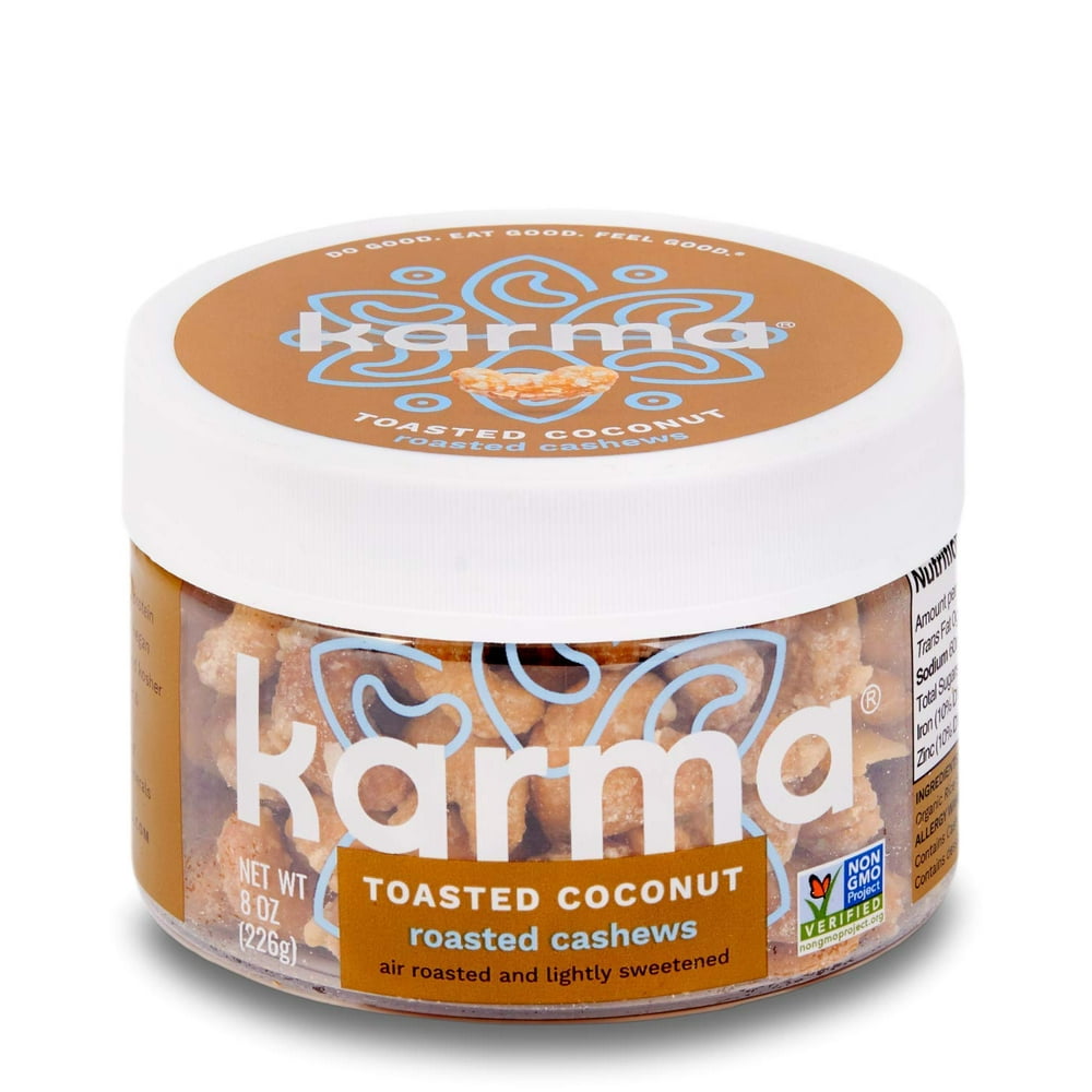 Karma Nuts Toasted Coconut Cashews 8 Ounce Reusable Jar Whole