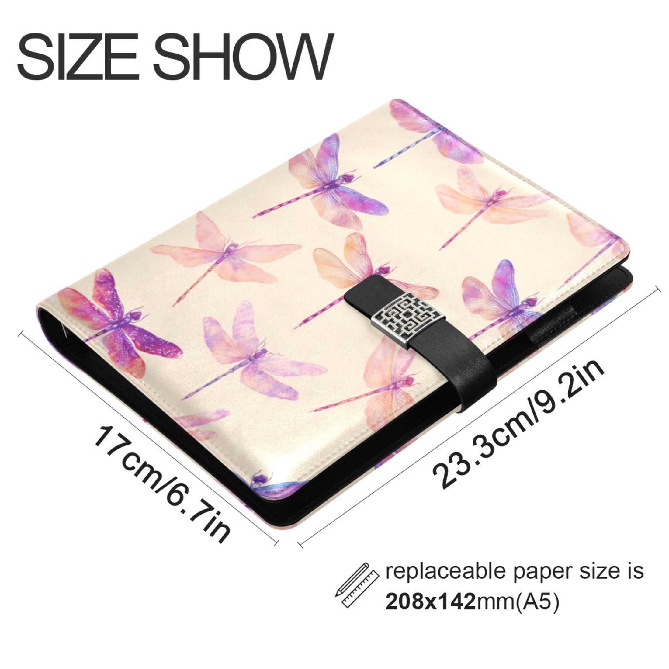Leather Planner Leather Notebook Notebook Journal Binder Design Pen Pocket Design Convenient for Storage Purple Dragonfly