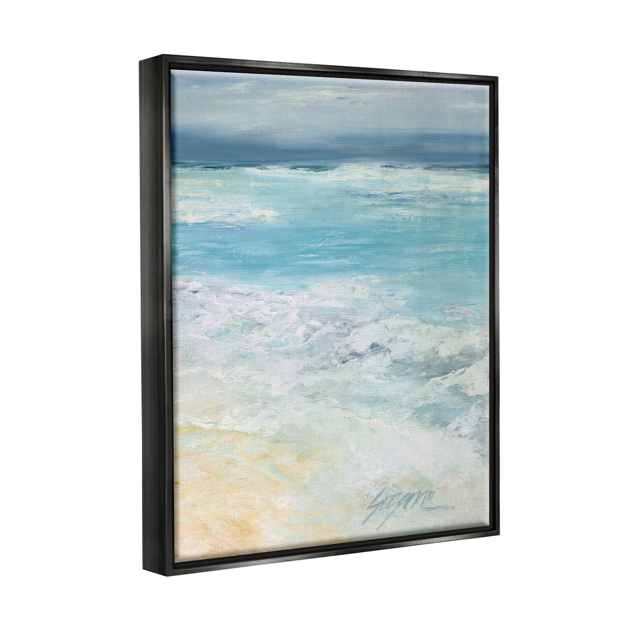 Stupell Industries Modern Beach Waves Abstract Shore Coastal Painting Black Floater Framed Art Print Wall Art