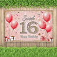 thumbnail image 6 of Pink Glittery 16th Birthday Backdrop Banner with Balloons Gifts and Confetti Happy Birthday Party Decoration Photography Prop Party Supplies Background Decorations, 6 of 7