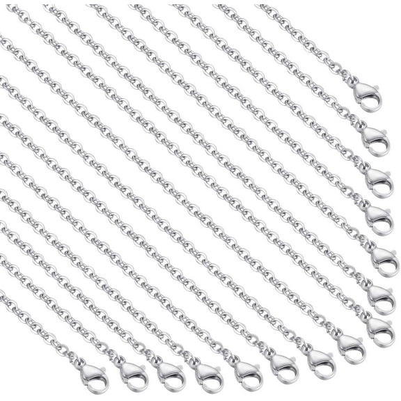 30 Pack 24 Inch Necklace Chain Stainless Steel Link Cable Chain Necklace with Lobster Clasps for DIY Jewelry Making