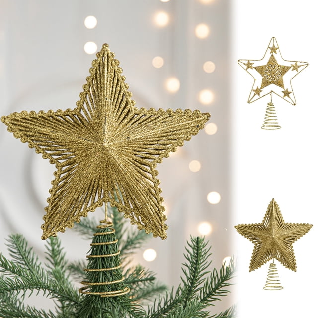 Xihbxyly Adorno para Árbol de Navidad, Diseño de Estrella de 5 Puntas, Luces Suaves y Brillantes, Acabado Dorado, para Uso En Interiores y Exteriores, Ideal para Fiestas Navideñas, 23 X 20 Cm.