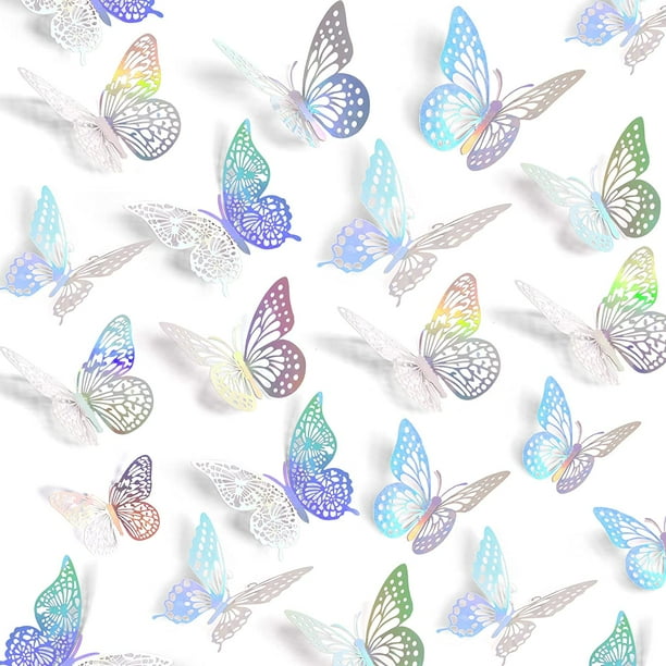 Xiao Hua Decoración de pared con mariposas, 48 piezas, 4 estilos, para cumpleaños, fiestas y tartas, extraíble, dorada (multicolor).