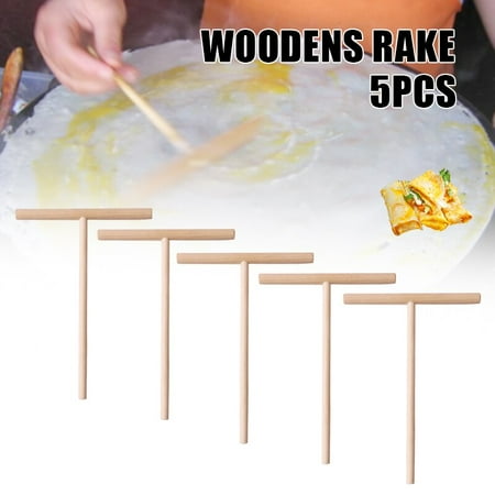 

5pcs Useful Wood Stick Round Batter Pan Cake Rolling Pin T-Shaped Pastry Tool Kitchen Home Tool Crep