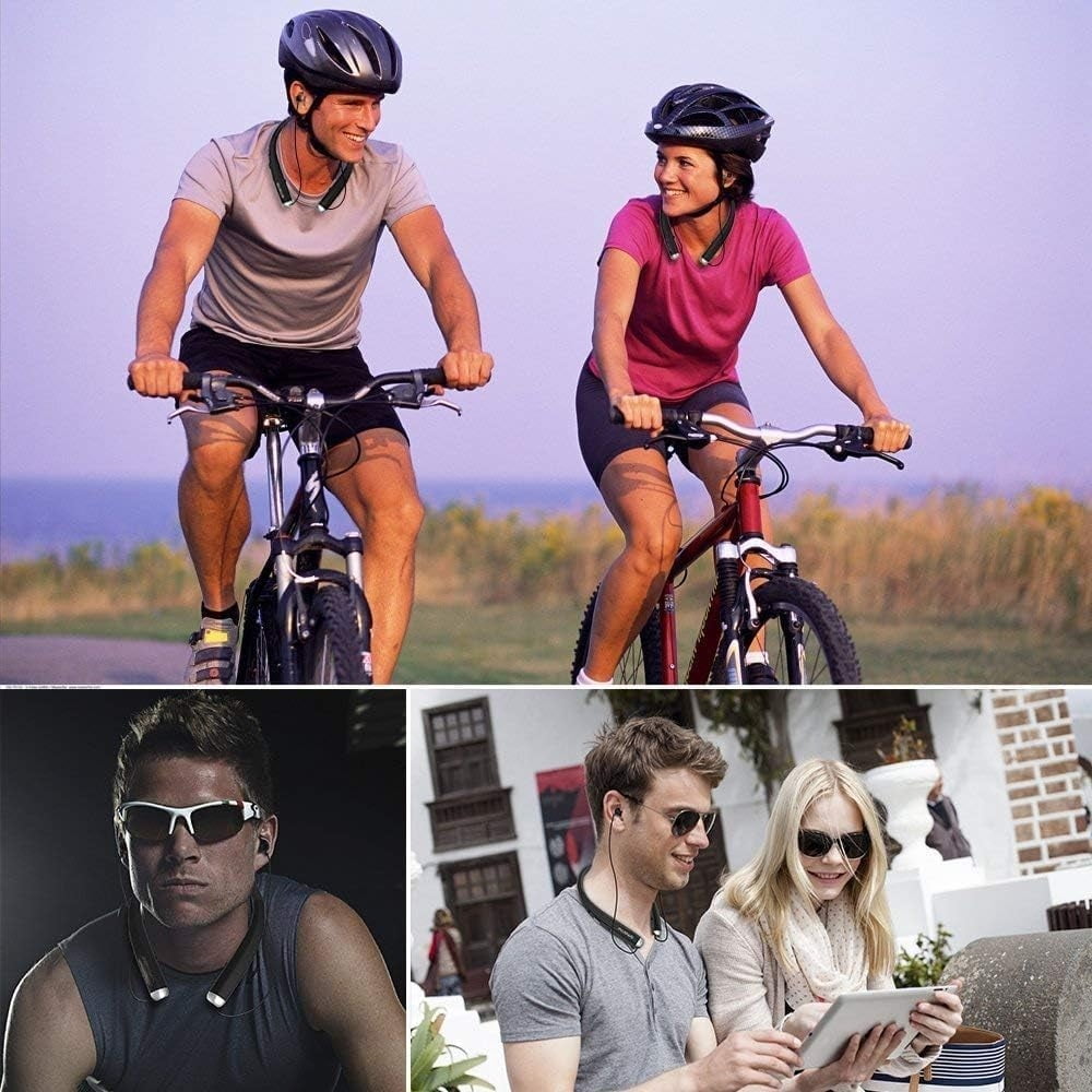 Foldable Bluetooth Headphones, Wireless Neckband Sports Headset with Retractable Earbuds, Sweatproof Noise Cancelling Stereo Earphones with Mic