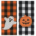thumbnail image 5 of Buffalo Plaid Kitchen Halloween Towels 2 Piece Flat Embroidered, Ghost Pumpkin Orange Black Kane, 5 of 9