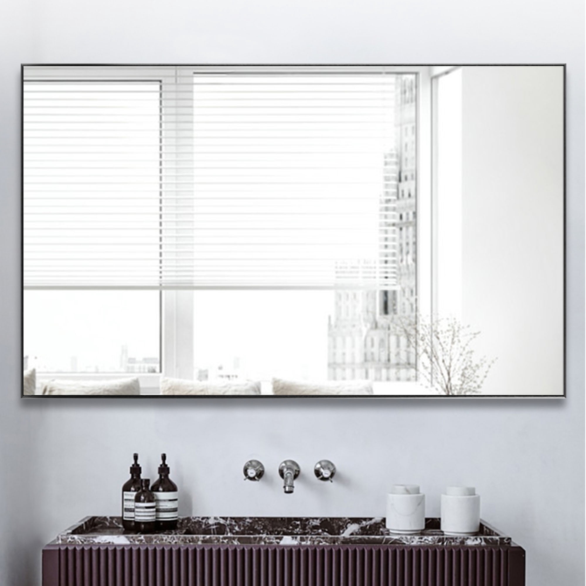 36 in x 59 in Black Modern Floor Mirror