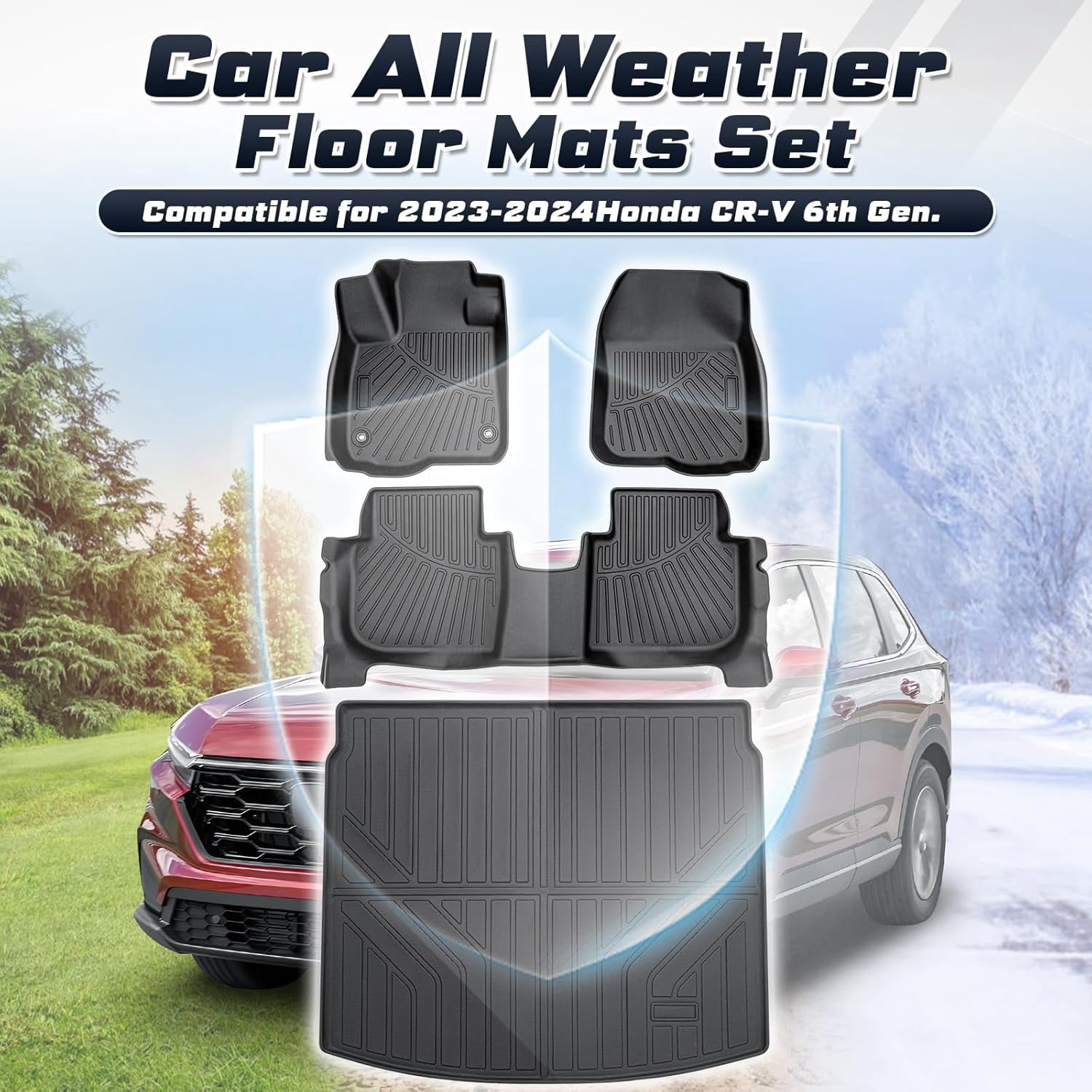Floor Mats&Cargo Liner for Honda CR-V/CR-V 2023,All Weather Protection TPE CRV Cargo mats,4PCS 1st&2nd&3rd Row Full Set Floor Liners CRV 2023 Car Mats Accessories Black