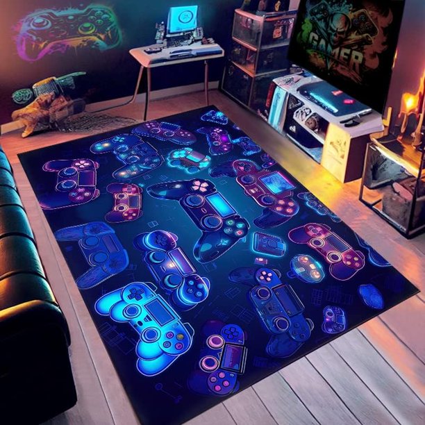 Gaming Rug for Boys Room Gamer Rug with Controller Design for Esports Players and Gaming