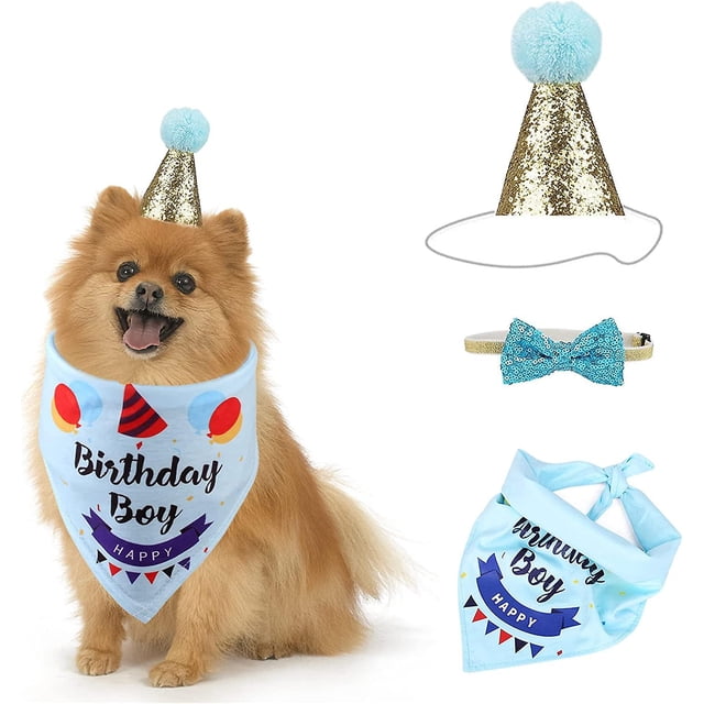 Sombrero decorativo para perro para fiestas Sombrero decorativo para fiestas Accesorios para animales Bufanda triangular Accesorios para perros para fiestas Lazo, decoración de cumpleaños (azul)