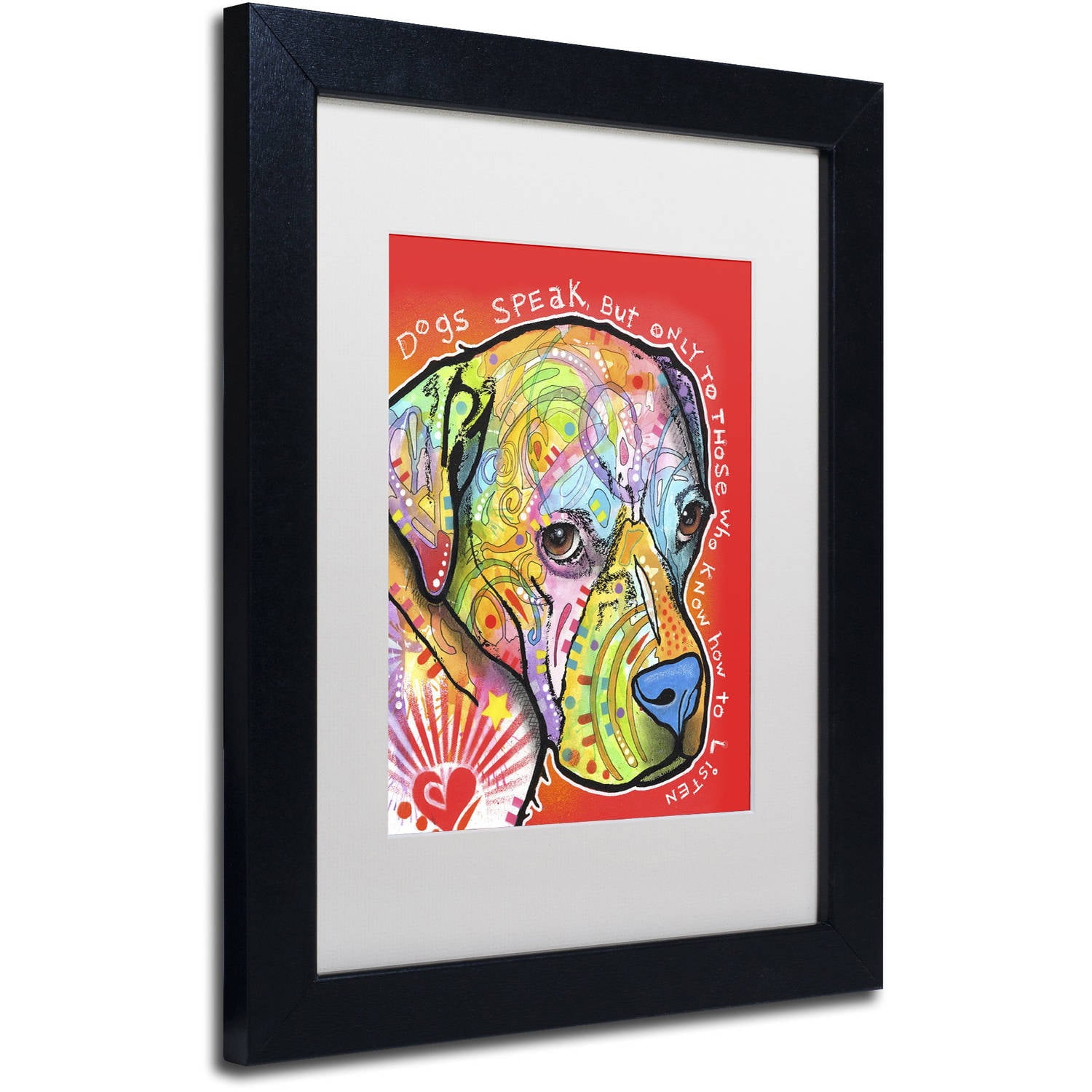 Trademark Fine Art 'Dogs Speak' Canvas Art by Dean Russo, White Matte, Black Frame