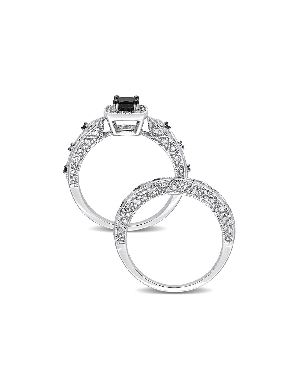 2/3 Carat (Ctw) Black Diamond Engagement Ring and Wedding Band Set in Sterling Silver for Women
