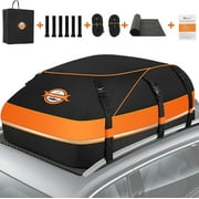 Car Roof Bag 100% Waterproof Rooftop Cargo Carrier, 15 Cu Ft Car Luggage Storage Bag, Soft Sided Car Top Carrier Bag Black, Orange