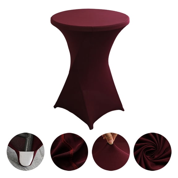 NAMZI 32" Diameter x 43" Height Round Spandex Table Cover, Fitted Highboy Cocktail Tablecloth Perfect for Parties, Weddings & Bars, Dark Red