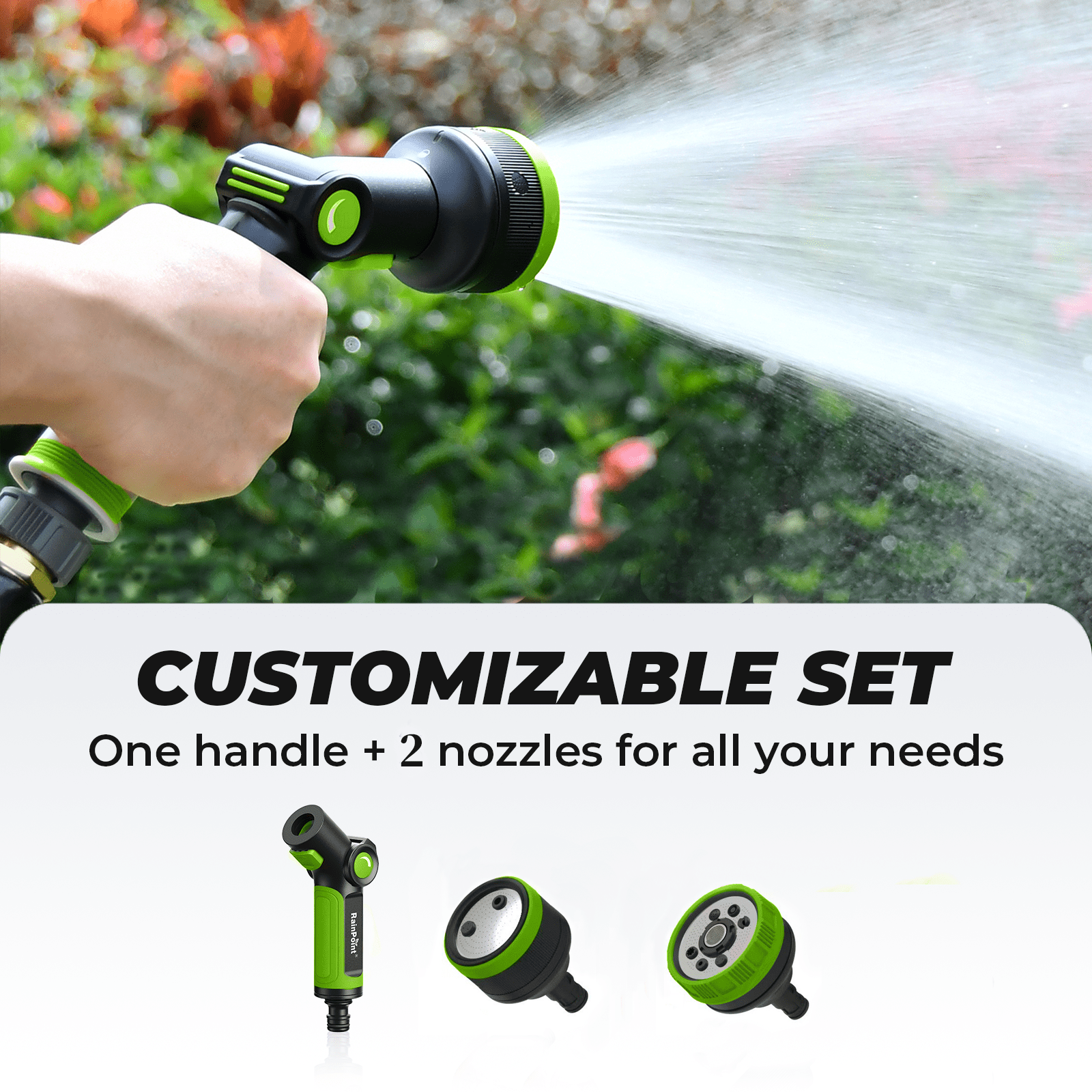 RainPoint Garden Hose Nozzle Thumb Control, 2 Detachable Nozzle 3 & 8-Spray Patterns Water Hose Sprayer for Plants, Flowerbeds Watering