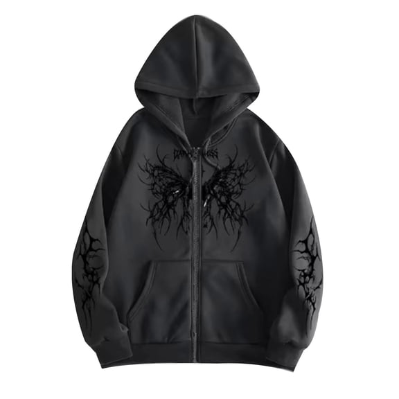 Unisex Goth Zip Up Hoodie Aesthetic Graphic Y2K Sweatshirt Oversized Hooded Jacket Punk Grunge Streetwear