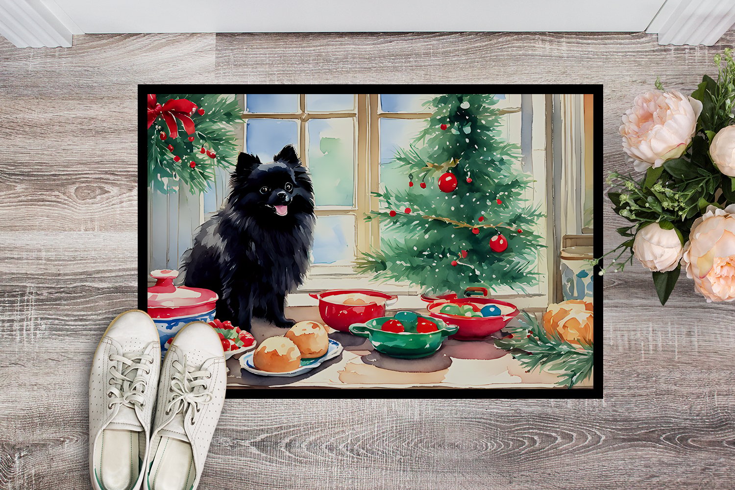 Carolines Treasures DAC3865MAT 18 x 27 in.  Pomeranian Christmas Cookies Doormat