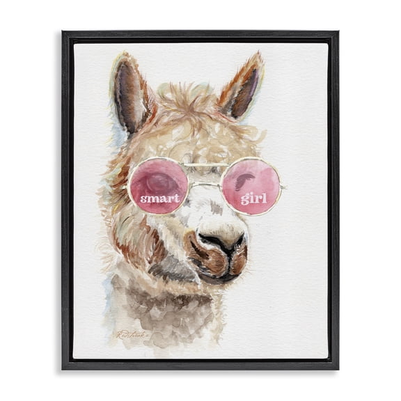 Stupell Industries Contemporary Smart Girl Llama Black Floating Frame Canvas Art, 17 x 21, by Jennifer Redstreake