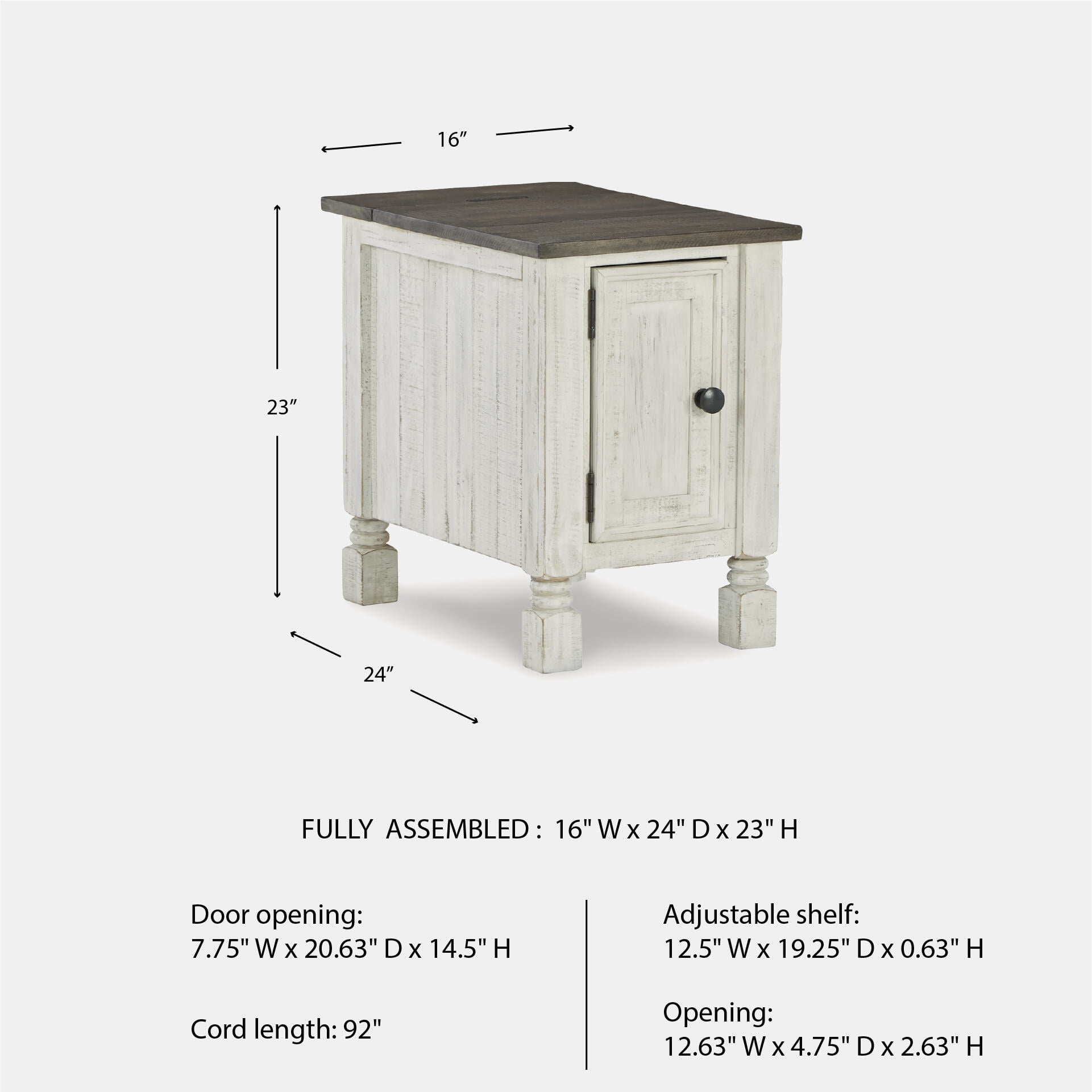 Signature Design by Ashley Havalance Chairside End Table with USB Charging, White/Gray