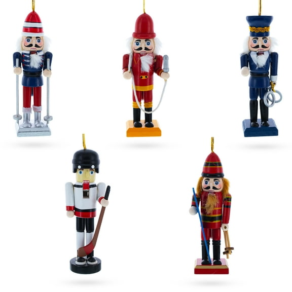 5 Nutcrackers: Firefighter, Policeman, Hockey, Skier, Snowboarder 5 Inches