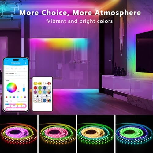 100ft Smart IC WiFi LED Strip Lights, Work with Alexa and Google Assistant, BGRIC LED Lights App Control Segmented DIY Multiple Colors, Color Changing Music Sync for Bedroom Decor (1 Roll)