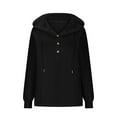 thumbnail image 4 of miqiqism Great discounts！Vneck Hooded Tshirts for Women Casual Long Sleeve Blouse Button Neck Pullover Tops Ribber Knit Oversize Clothing,X04_Black,Medium, 4 of 6