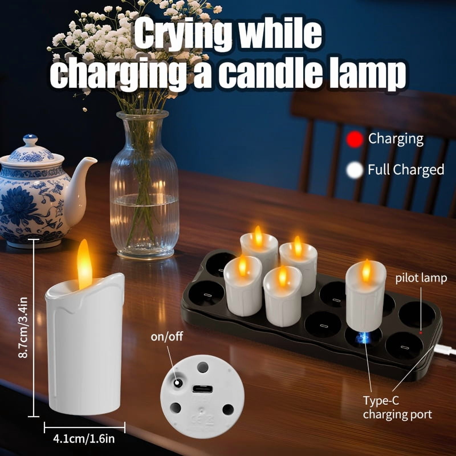 Flameless Candles with Remote and Charging Base, 12 Pack USB Rechargeable LED Tea Lights Candles, Battery Operated Small Electric Votive Candles with Timer for Weddings, Christmas, Home, Party Decor