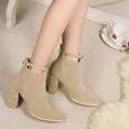 thumbnail image 5 of Shadoumai Womens High Heel Ankle Boots Fashion Suede Ankle Strap Buckle Block High Heeled Booties Ladies Dress Mid Calf Dressy Short Boots Shoes for Women, 5 of 8