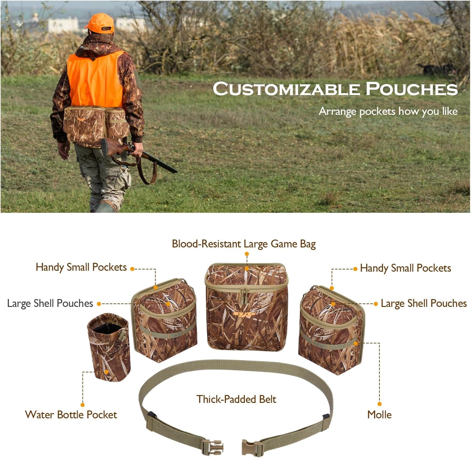 NEW VIEW Dove Hunting Bags & Belts, Camo Fanny Pack with Shotgun Shell Pouch & Game Bag, Belt for Pheasant Bird Duck Upland for Hunter