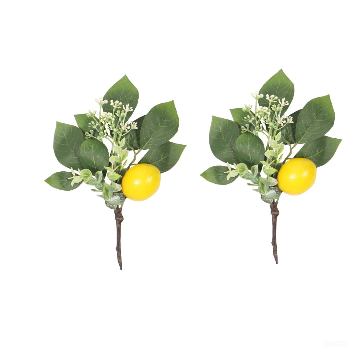 Realistic Faux Tree Stem Spray Artificial Lemon Branch w/ Green Leaves & Fruit