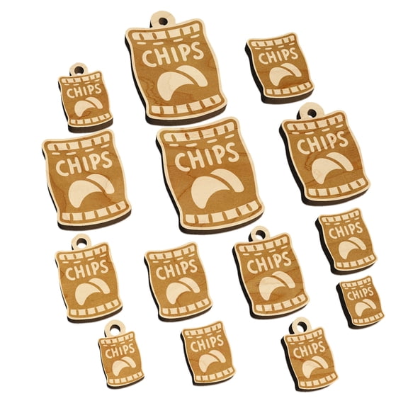 Bag of Potato Chips Snack Wood Mini Charms Shapes DIY Craft Jewelry - No Hole - 16mm (22pcs)