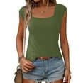 thumbnail image 3 of TKLPEHG Womens Tank Tops Square Neck Basic Shirt Loose Solid Color Fashion Lightweight Sleeveless T Shirt Casual Summer Clothes Comfy Blouses (Army Green,XXL), 3 of 7