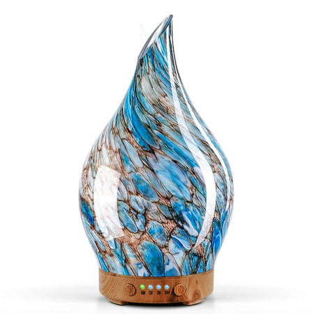 Porseme 100ml Light Blue Glass Essential Oil Diffuser Aromatherapy Ultrasonic Cool Mist Humidifier 4 Running Hours Waterless Auto-Off Air Diffusers for Sleeping,Yoga,Office Working Spa and Rest